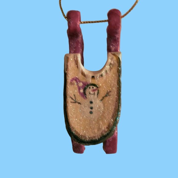 House of Hatten Snowman Sleigh Sled Ornament Vintage Handcrafted Christmas 1999 - Picture 5 of 7